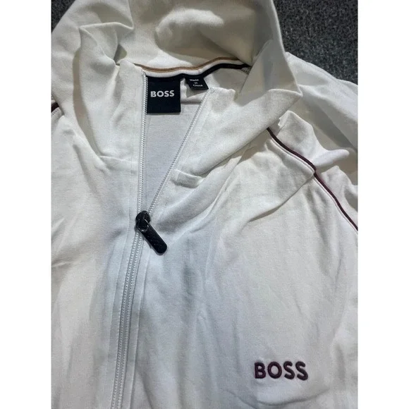 Boss Men's White Full Zip Long Sleeves Mock Neck Jacket Size 2XL